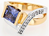 Blue And White Cubic Zirconia Rhodium And 18k Yellow Gold Over Brass Ring 3.57ctw