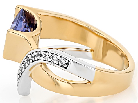 Blue And White Cubic Zirconia Rhodium And 18k Yellow Gold Over Brass Ring 3.57ctw