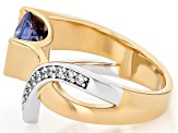 Blue And White Cubic Zirconia Rhodium And 18k Yellow Gold Over Brass Ring 3.57ctw