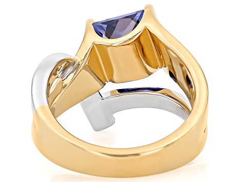 Blue And White Cubic Zirconia Rhodium And 18k Yellow Gold Over Brass Ring 3.57ctw