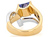 Blue And White Cubic Zirconia Rhodium And 18k Yellow Gold Over Brass Ring 3.57ctw