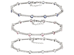 Blue, White, and Pink Cubic Zirconia Rhodium Plated Bracelet Set 10.08ctw