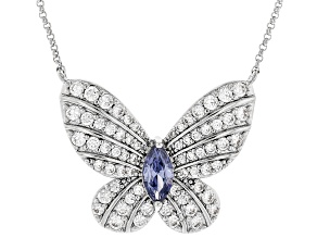 Blue And White Cubic Zirconia Rhodium Plated Butterfly Necklace 1.62ctw