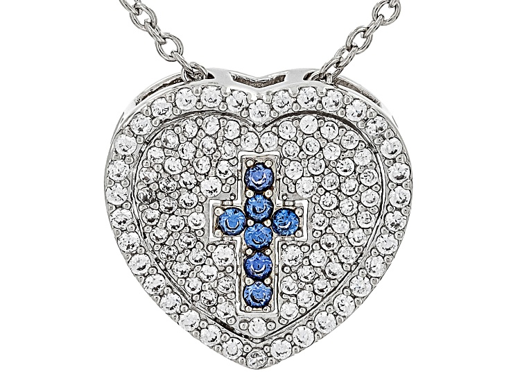 Blue And White Cubic Zirconia Rhodium Plated Ottone Pendant 1.17ctw
