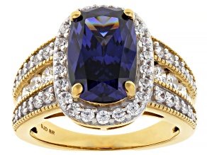 Blue And White Cubic Zirconia 18k Yellow Gold Plated Ring 8.22ctw