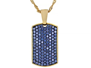 Blue Cubic Zirconia 18k Yellow Gold Plated Ottone Dog Tag Pendant 6.25ctw