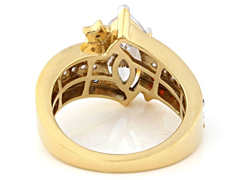 Blue, Red, and White Cubic Zirconia 18k Yellow Gold Over Sterling Silver Ring 5.00ctw