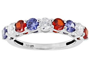 Blue, Red, And White Cubic Zirconia Rhodium Over Sterling Silver Ring 2.25ctw