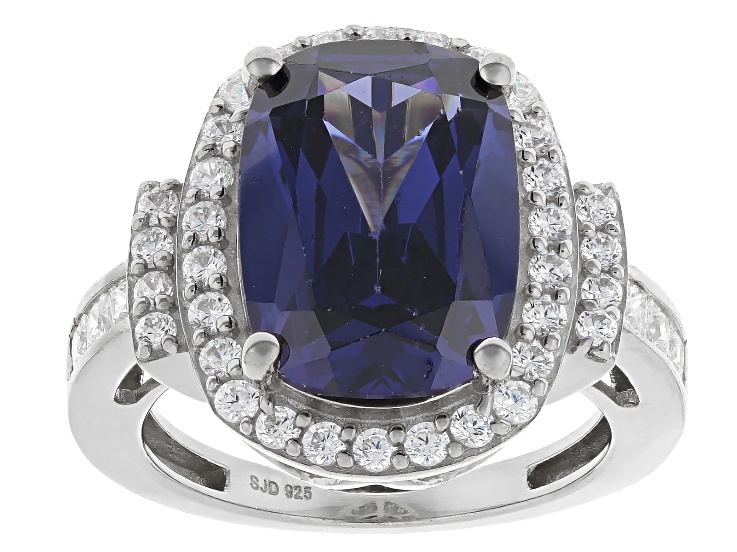 Blue And White Cubic Zirconia Rhodium Over Sterling Silver Ring 12.97ctw