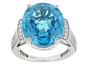 Blue White Cubic Zirconia Rhodium Over Sterling Silver Ring 20.00ctw