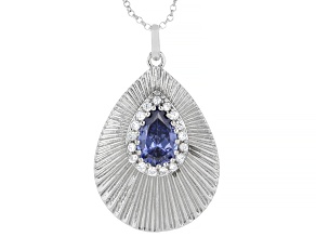 Blue And White Cubic Zirconia Rhodium Plated Pendant 2.69ctw
