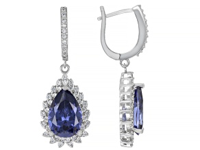 Blue And White Cubic Zirconia Rhodium Plated Earrings 18.48ctw