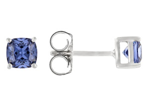 Blue Cubic Zirconia Rhodium Over Sterling Silver Stud Earrings 1.70ctw