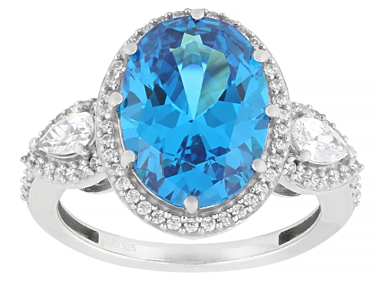 Blue And White Cubic Zirconia Rhodium Over Sterling Silver Ring 9.55ctw