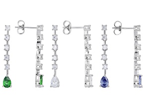 Blue, Green, And White Cubic Zirconia Rhodium Plated Ottone Earring Set 6.42ctw