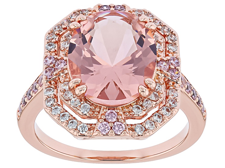 Morganite Simulant with Pink and White Cubic Zirconia 18K Rose Gold Plated Ottone Ring 5.01ctw