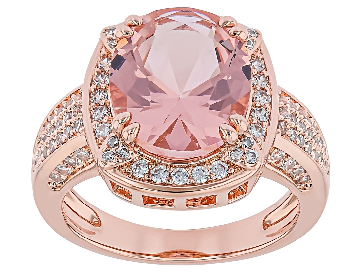 Morganite Simulant with White Cubic Zirconia 18K Rose Gold Plated Ottone Ring 5.02ctw
