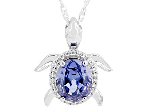 Blue And White Cubic Zirconia Rhodium Over Sterling Silver Turtle Pendant 3.70ctw