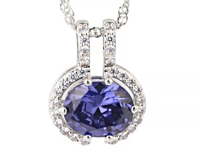 Blue And White Cubic Zirconia Rhodium Plated Pendant 5.58ctw