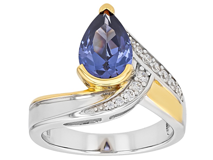 Blue and White Cubic Zirconia Rhodium and 18K Yellow Gold Over Sterling Silver Ring 3.66ctw