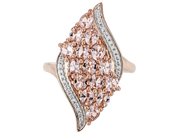 Pink And White Cubic Zirconia 18k Rose Gold Plated Ottone Ring 2.00ctw