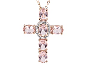Pink Cubic Zirconia 18k Rose Gold Plated Ottone Cross Pendant 3.70ctw