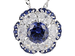 Blue And White Cubic Zirconia Rhodium Plated Ottone Pendant 8.65ctw