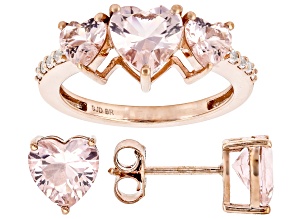 Pink Cubic Zirconia 18k Rose Gold Plated Ottone Ring and Earring Set 3.75ctw