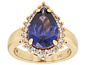 Blue and White Cubic Zirconia 18K Yellow Gold Plated Ottone Ring 6.55ctw