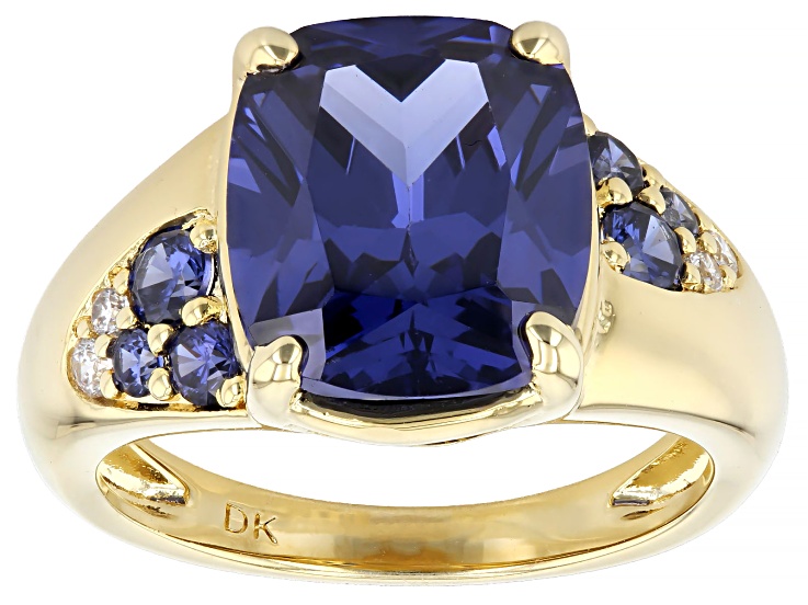 Blue and White Cubic Zirconia 18K Yellow Gold Plated Ottone Ring 3.00ctw