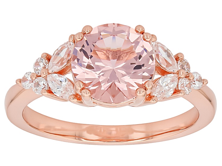 Morganite Simulant And White Cubic Zirconia 18k Rose Gold Plated Ottone Ring 2.48ctw