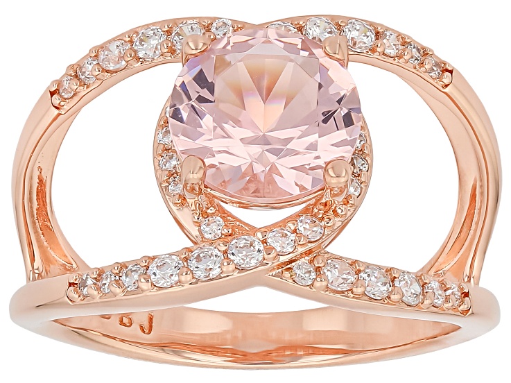 Morganite Simulant and White Cubic Zirconia 18k Rose Gold Plated Ottone Ring 2.42ctw