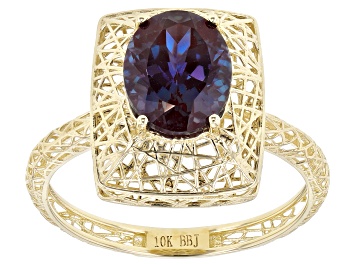 Picture of Blue Lab Created Alexandrite 10k Yellow Gold Ring 1.91ctw