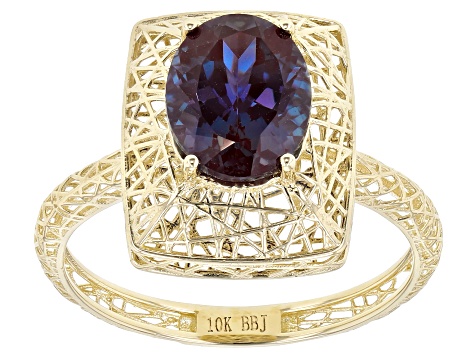 Blue Lab Created Alexandrite 10k Yellow Gold Ring 1.91ctw