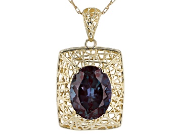 Picture of Blue Oval Lab Created Alexandrite 10k Yellow Gold Pendant With Chain 1.91ctw