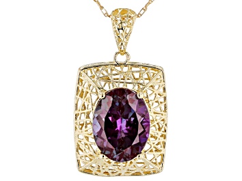 Picture of Blue Oval Lab Created Alexandrite 10k Yellow Gold Pendant With Chain 1.91ctw
