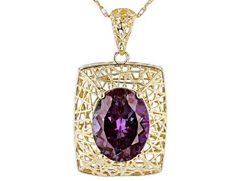 Blue Oval Lab Created Alexandrite 10k Yellow Gold Pendant With Chain 1.91ctw
