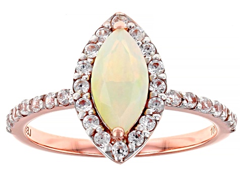 Multi Color Ethiopian Opal Rose Gold 2 Ring Set