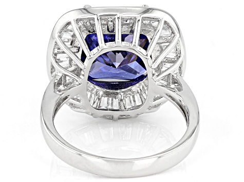 Blue And White Cubic Zirconia Rhodium Over Sterling Silver Ring 11.20ctw