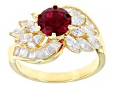 Red And White Cubic Zirconia 18K Yellow Gold Over Sterling Silver Ring 2.38ctw