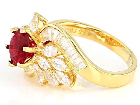Red And White Cubic Zirconia 18K Yellow Gold Over Sterling Silver Ring 2.38ctw