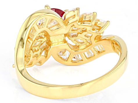 Red And White Cubic Zirconia 18K Yellow Gold Over Sterling Silver Ring 2.38ctw