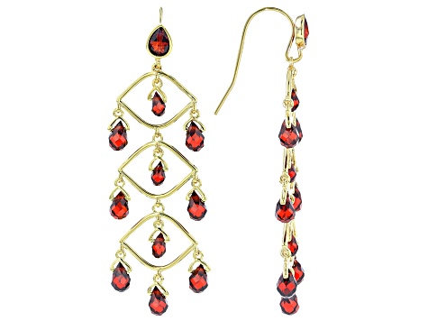 Red Cubic Zirconia 18K Yellow Gold Over Sterling Silver Dangle Earrings 19.27ctw