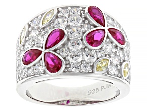 Lab Created Ruby with Yellow and White Cubic Zirconia Rhodium Over Sterling Silver Ring 4.60ctw