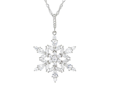 White Cubic Zirconia Rhodium Over Sterling Silver Snowflake Pendant 3.58ctw