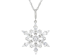 White Cubic Zirconia Rhodium Over Sterling Silver Snowflake Pendant 3.58ctw