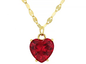 Red Glass 18k Yellow Gold Over Sterling Silver Heart Necklace with Christmas Card 2.30ctw