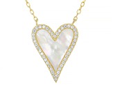 White Cubic Zirconia and Mother-of Pearl 18k Yellow Gold Over Silver Boxed Heart Necklace 0.30ctw