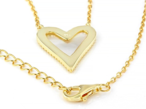 White Cubic Zirconia and Mother-of Pearl 18k Yellow Gold Over Silver Boxed Heart Necklace 0.30ctw