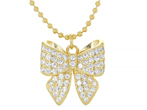 White Cubic Zirconia 18k Yellow Gold Over Sterling Silver Bow Necklace with Christmas Card 0.46ctw